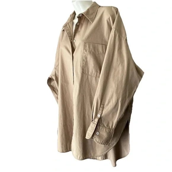 Maeve Anthropologie The Bennett Oversized Button Down Shirt Tan Long Sleeve XL - Picture 6 of 11